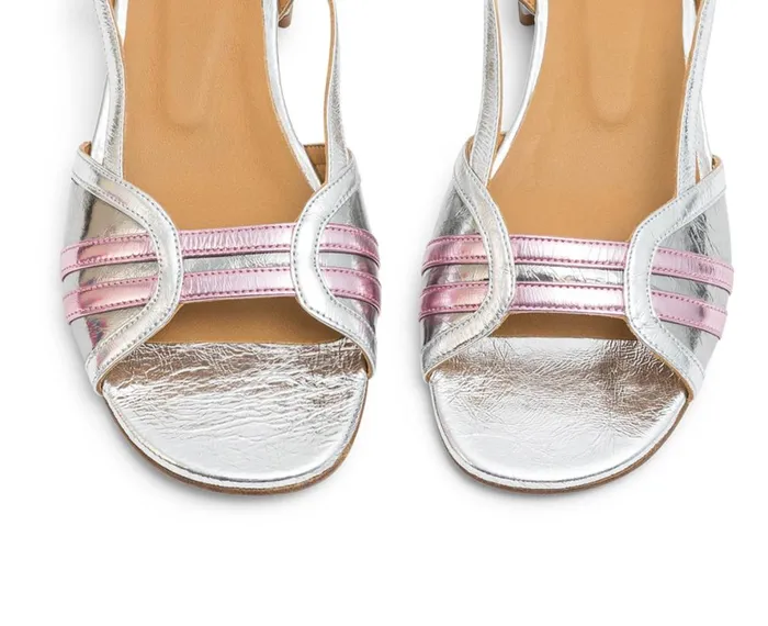 Women Flat Audley Shoes Low Heel Leather Sandal Lila Metallic