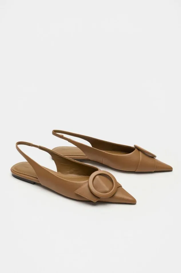 Women Flats Seed Heritage Ren Circle Buckle Slingback Toffee