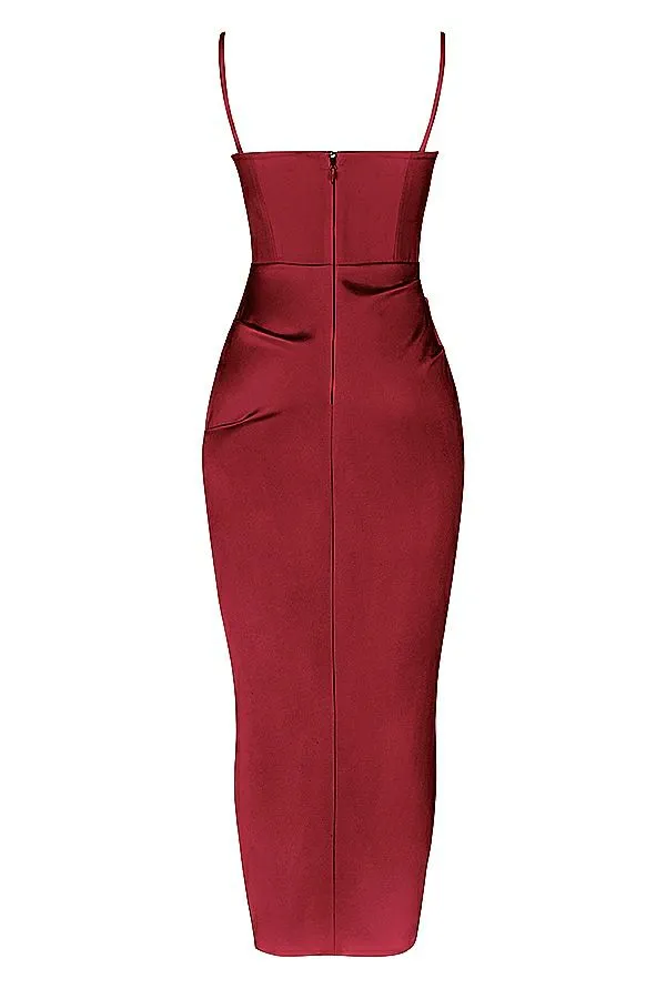 Women Flora Wine Satin Pleated Corset Midi Dress House Of CB Dresses Women Flora Wine Satin Pleated Corset Midi Dress House Of CB Dresses