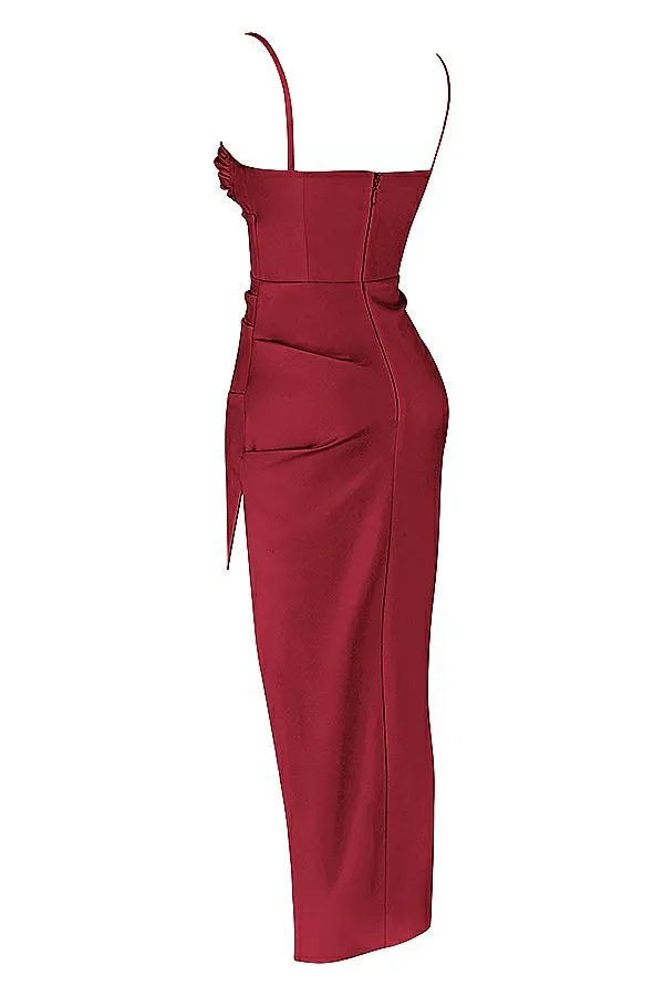 Women Flora Wine Satin Pleated Corset Midi Dress House Of CB Dresses Women Flora Wine Satin Pleated Corset Midi Dress House Of CB Dresses