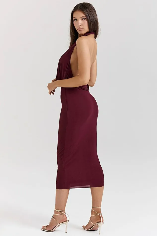 Women Florentina Merlot Draped Midi Dress House Of CB Dresses