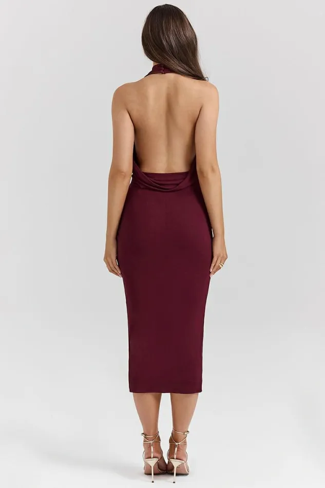 Women Florentina Merlot Draped Midi Dress House Of CB Dresses