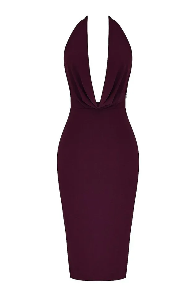 Women Florentina Merlot Draped Midi Dress House Of CB Dresses