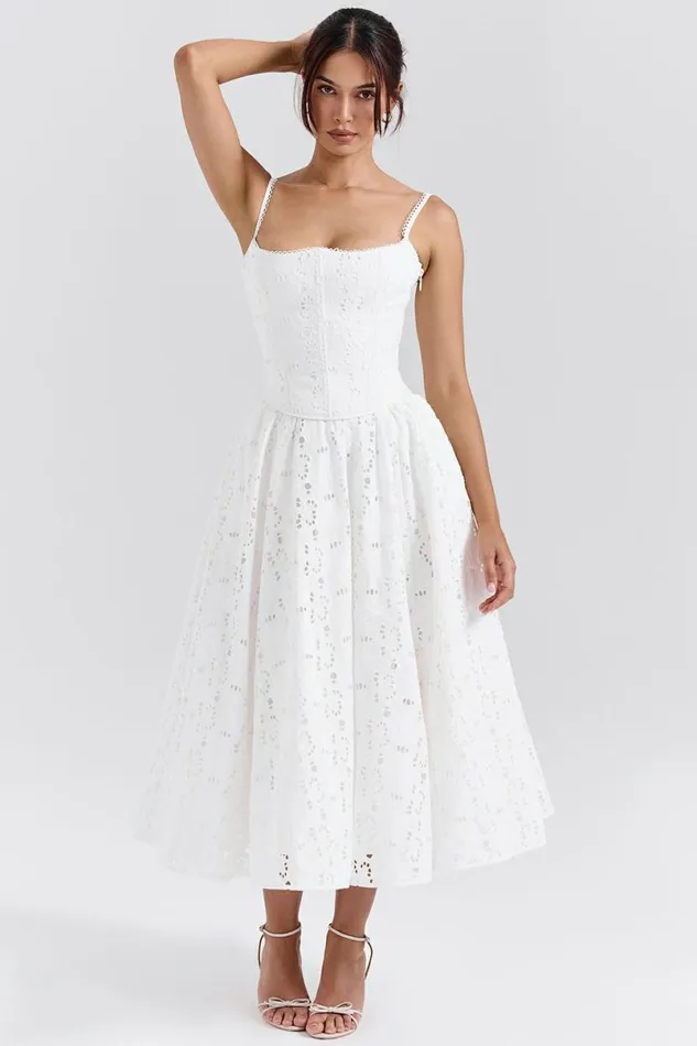 Women Francine White Broderie Anglais Midi Skirt House Of CB Bottoms