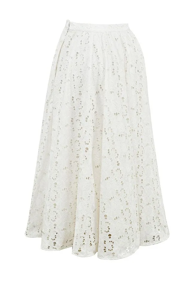 Women Francine White Broderie Anglais Midi Skirt House Of CB Bottoms