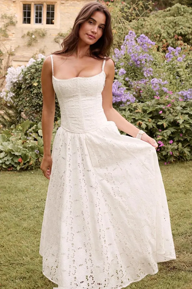 Women Francine White Broderie Anglais Midi Skirt House Of CB Bottoms