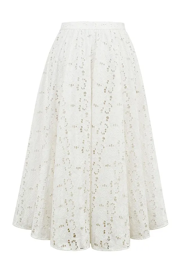 Women Francine White Broderie Anglais Midi Skirt House Of CB Bottoms