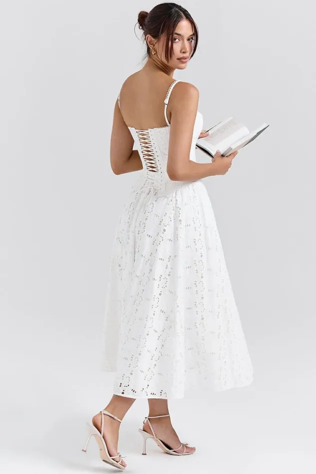 Women Francine White Broderie Anglais Midi Skirt House Of CB Bottoms