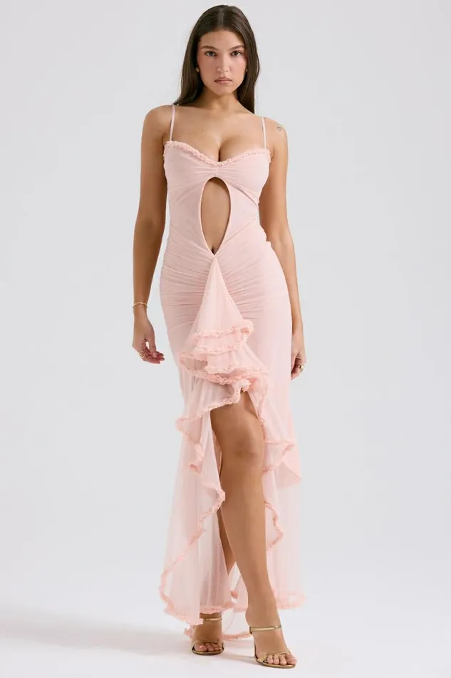 Women Gabriella Soft Peach Ruffled Front Gown House Of CB Dresses
