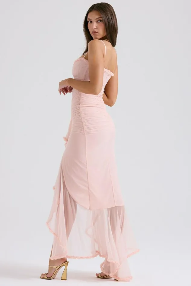 Women Gabriella Soft Peach Ruffled Front Gown House Of CB Dresses