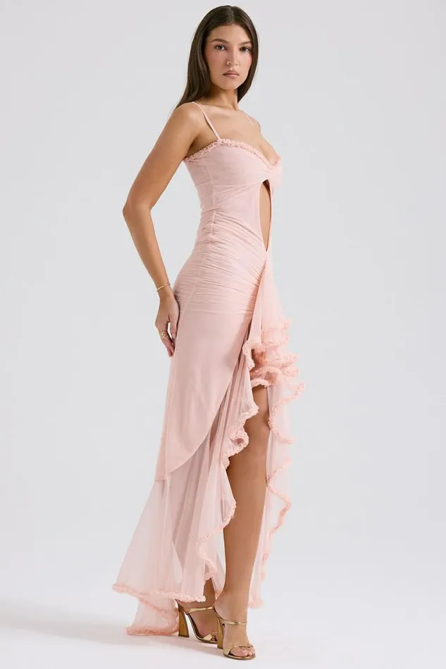 Women Gabriella Soft Peach Ruffled Front Gown House Of CB Dresses
