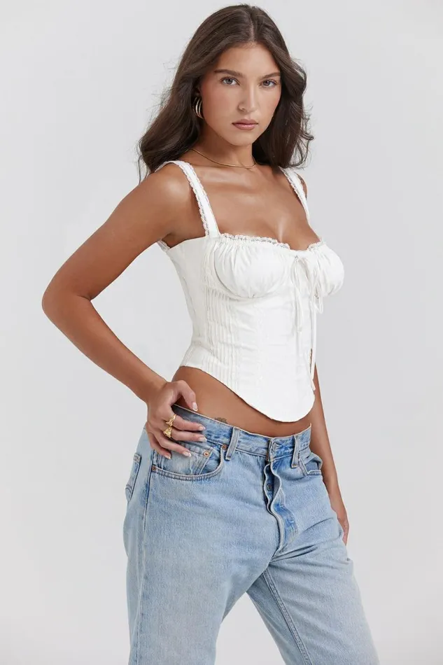 Women Gini White Lace Back Corset House Of CB Corsets