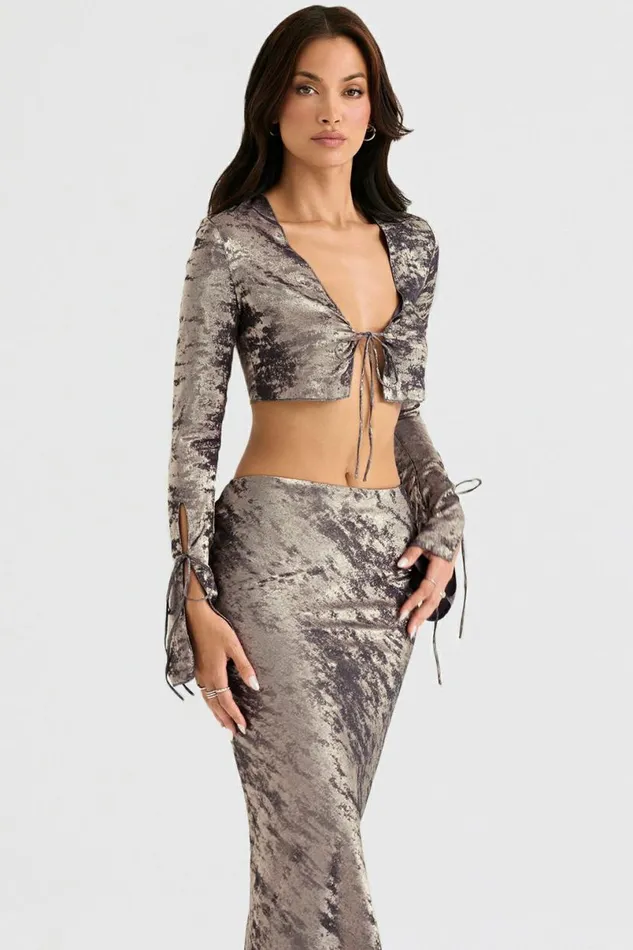 Women Giulia Pewter Shimmer Velvet Satin Top House Of CB Tops