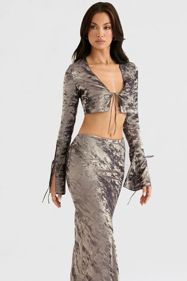 Women Giulia Pewter Shimmer Velvet Satin Top House Of CB Tops