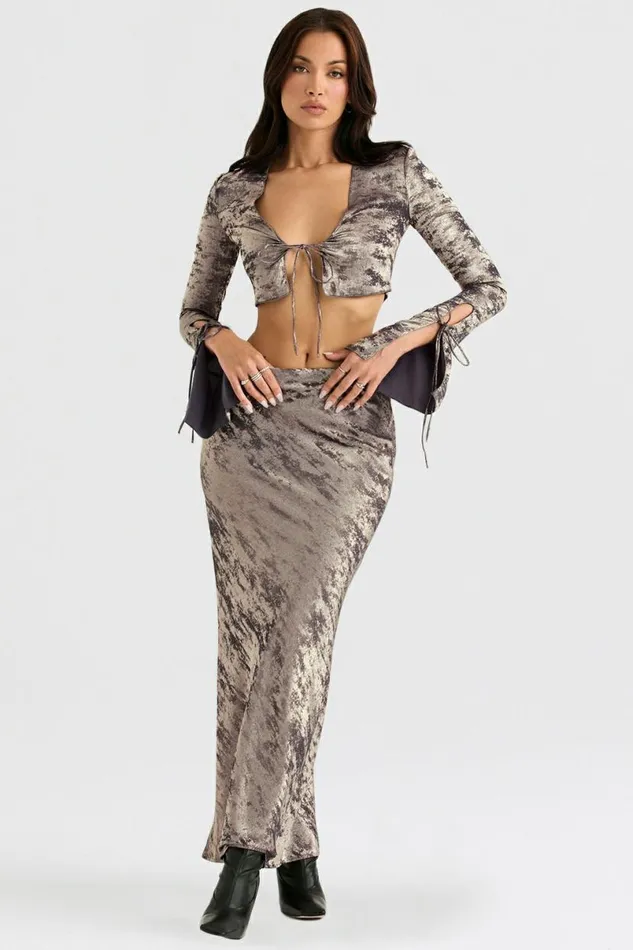 Women Giulia Pewter Shimmer Velvet Satin Top House Of CB Tops