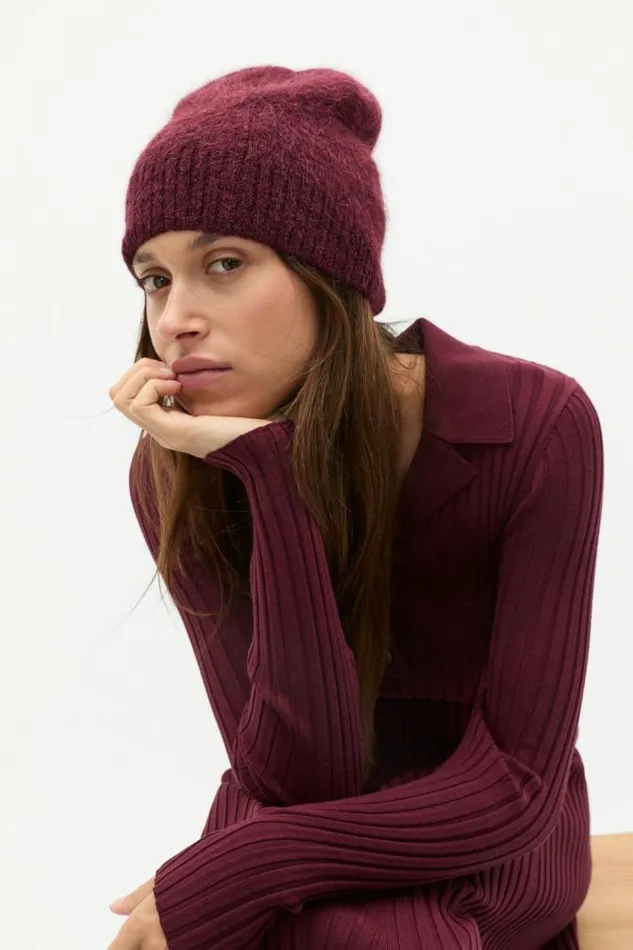Women Hats and Gloves Seed Heritage Fluffy Textured Beanie Plum Red Marle