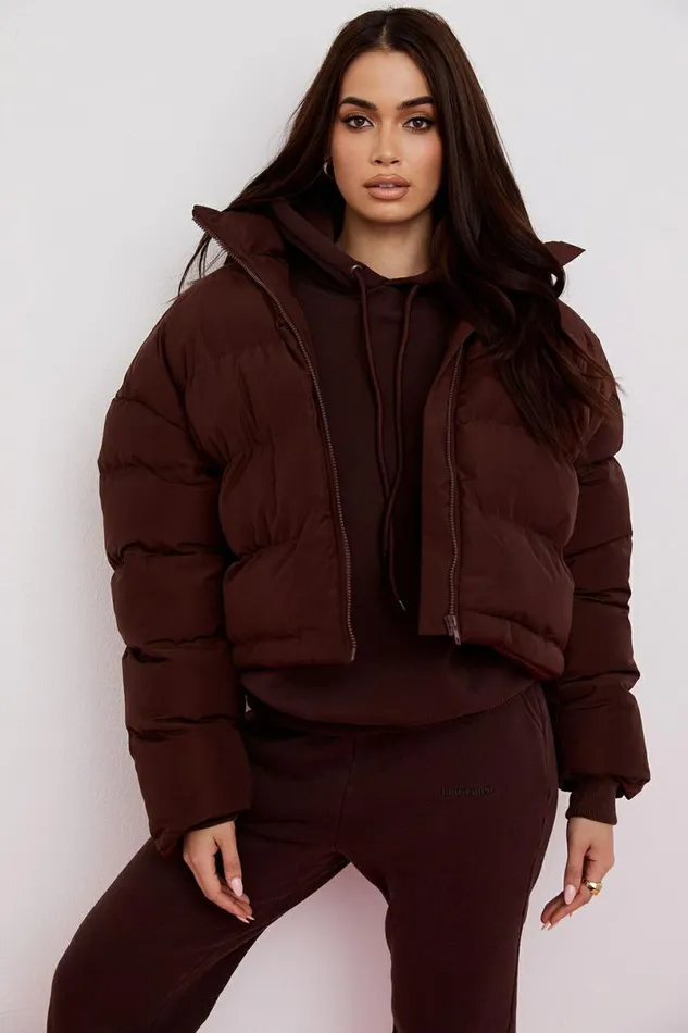Women Hero Chocolate Oversized C Shape Puffer Jacket House Of CB Outerwear