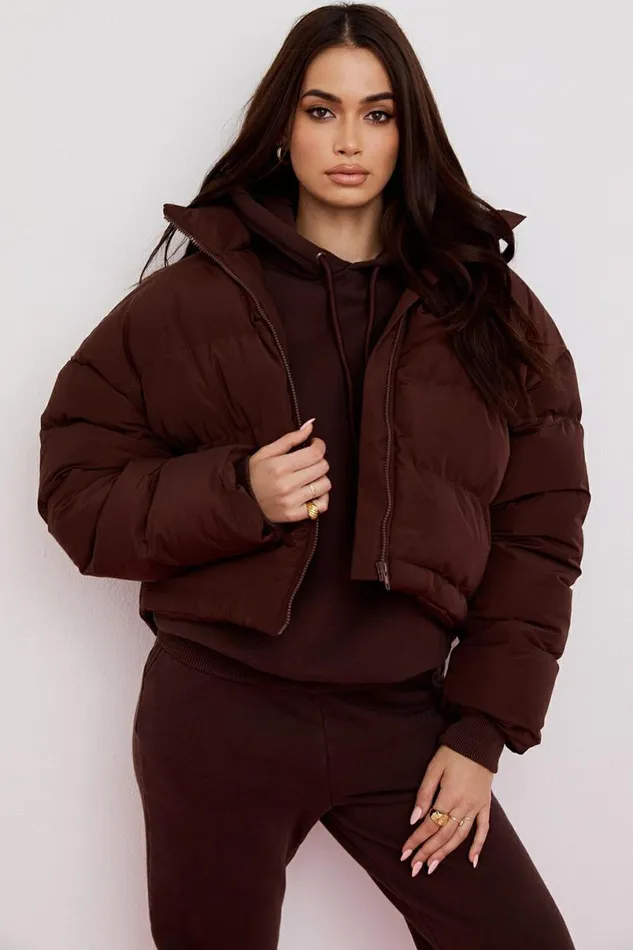 Women Hero Chocolate Oversized C Shape Puffer Jacket House Of CB Outerwear Women Hero Chocolate Oversized C Shape Puffer Jacket House Of CB Outerwear