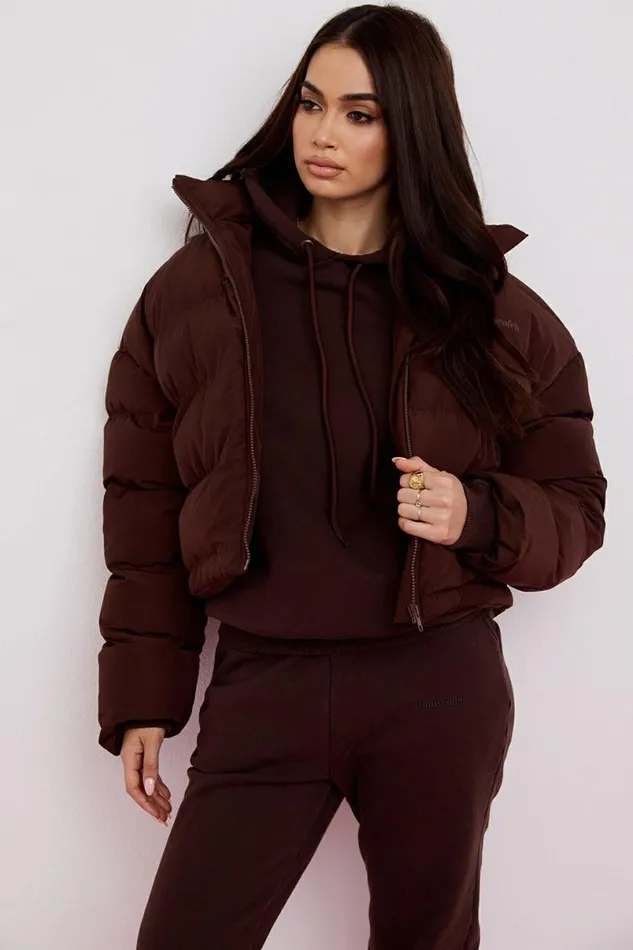 Women Hero Chocolate Oversized C Shape Puffer Jacket House Of CB Outerwear Women Hero Chocolate Oversized C Shape Puffer Jacket House Of CB Outerwear