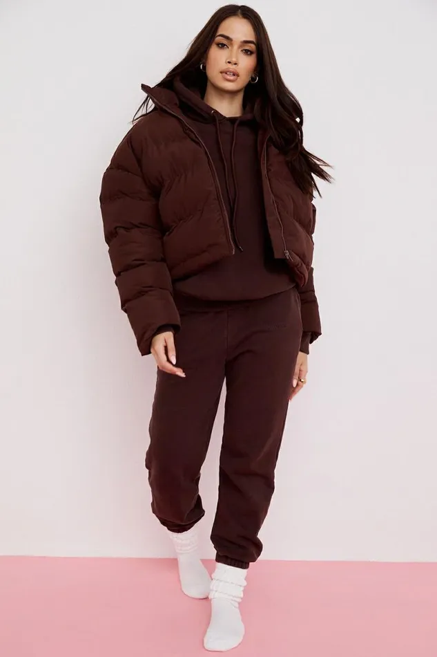 Women Hero Chocolate Oversized C Shape Puffer Jacket House Of CB Outerwear Women Hero Chocolate Oversized C Shape Puffer Jacket House Of CB Outerwear