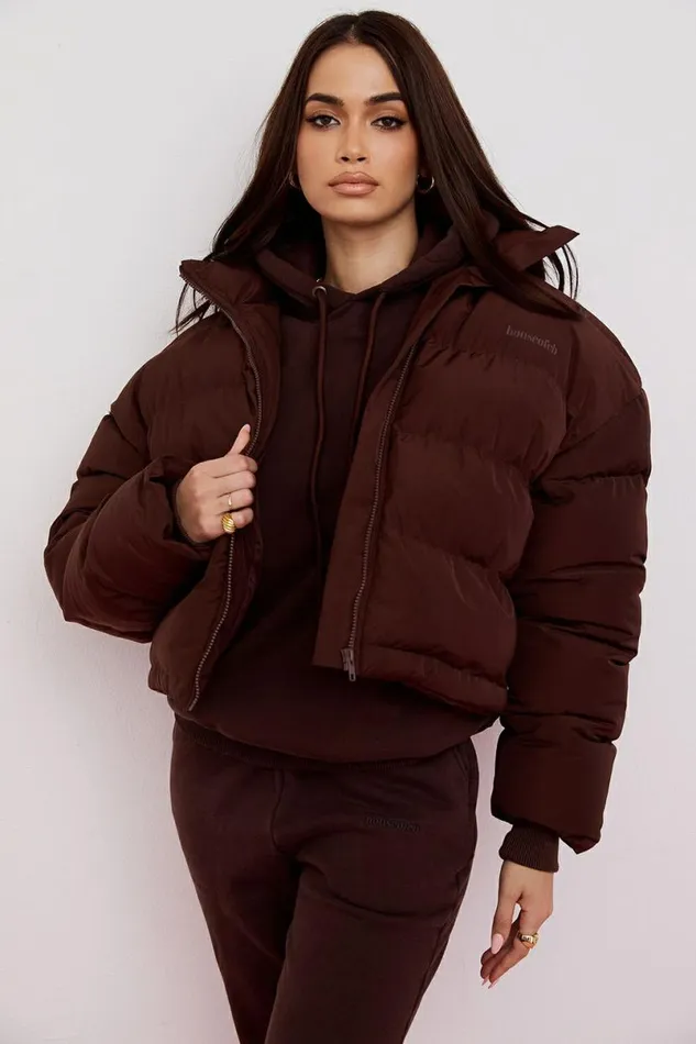 Women Hero Chocolate Oversized C Shape Puffer Jacket House Of CB Outerwear Women Hero Chocolate Oversized C Shape Puffer Jacket House Of CB Outerwear