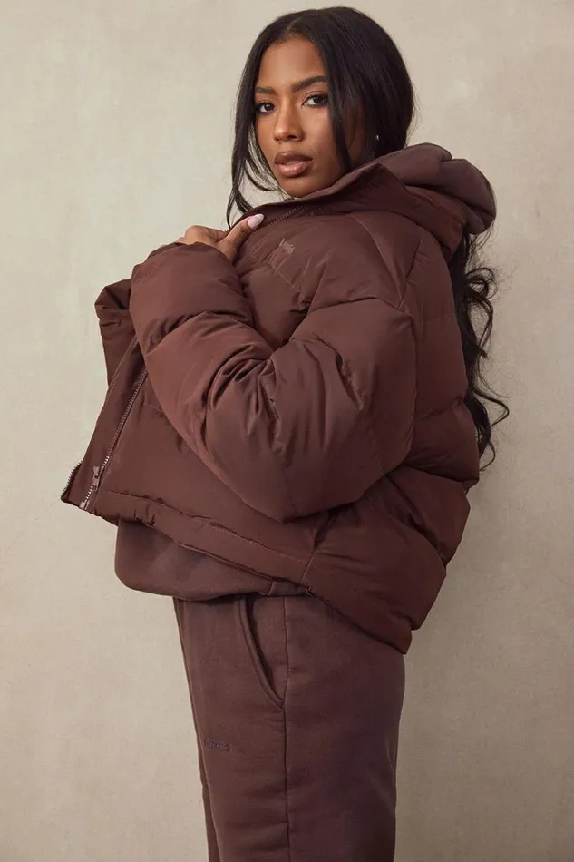 Women Hero Chocolate Oversized C Shape Puffer Jacket House Of CB Outerwear Women Hero Chocolate Oversized C Shape Puffer Jacket House Of CB Outerwear