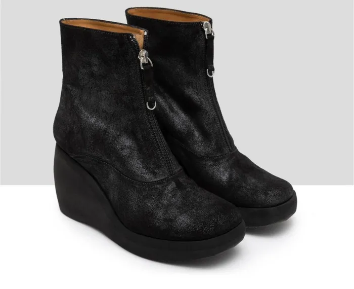 Women High Heel Audley Shoes High Heel Leather Platform Booties Gaelia Black