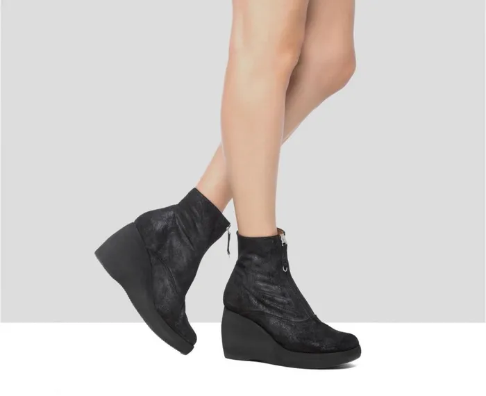 Women High Heel Audley Shoes High Heel Leather Platform Booties Gaelia Black