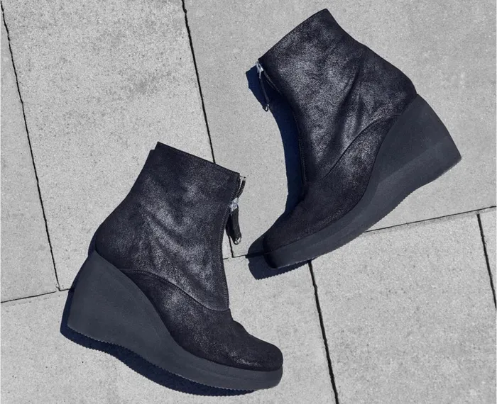 Women High Heel Audley Shoes High Heel Leather Platform Booties Gaelia Black