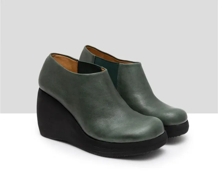 Women High Heel Audley Shoes High Heel Leather Platform Booties Gitel Green