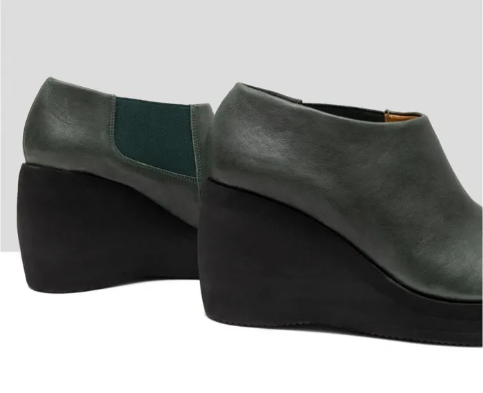 Women High Heel Audley Shoes High Heel Leather Platform Booties Gitel Green