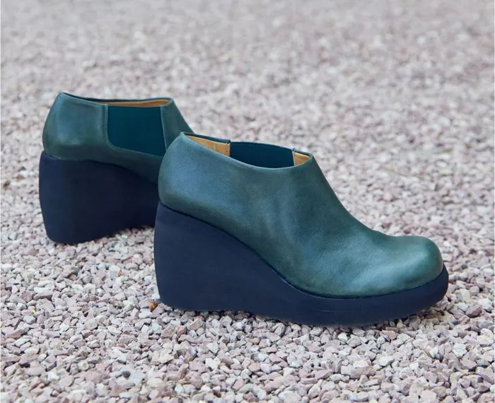 Women High Heel Audley Shoes High Heel Leather Platform Booties Gitel Green