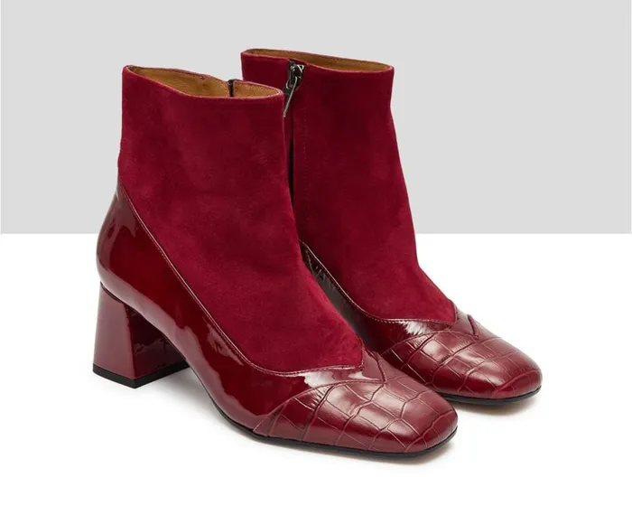 Women High Heel Audley Shoes Mid Heel Leather Booties Kiba Burdeos