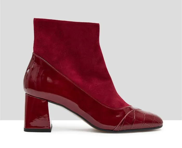 Women High Heel Audley Shoes Mid Heel Leather Booties Kiba Burdeos
