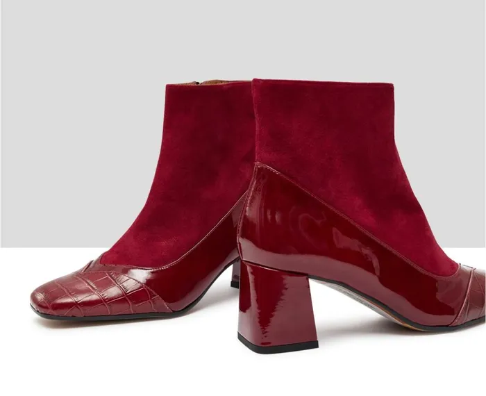 Women High Heel Audley Shoes Mid Heel Leather Booties Kiba Burdeos