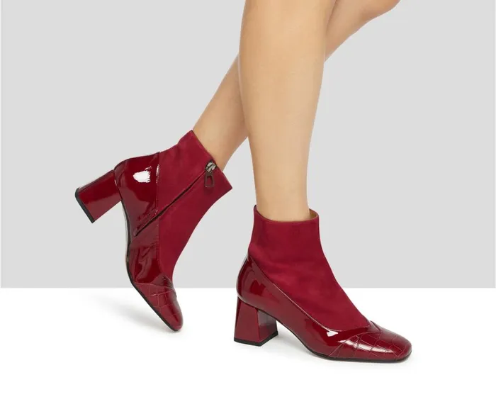 Women High Heel Audley Shoes Mid Heel Leather Booties Kiba Burdeos