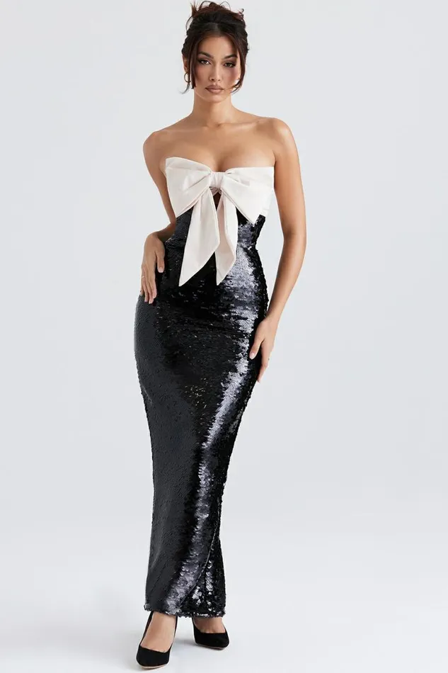 Women Holly Black Sequin Strapless Bow Dress House Of CB Dresses Women Holly Black Sequin Strapless Bow Dress House Of CB Dresses