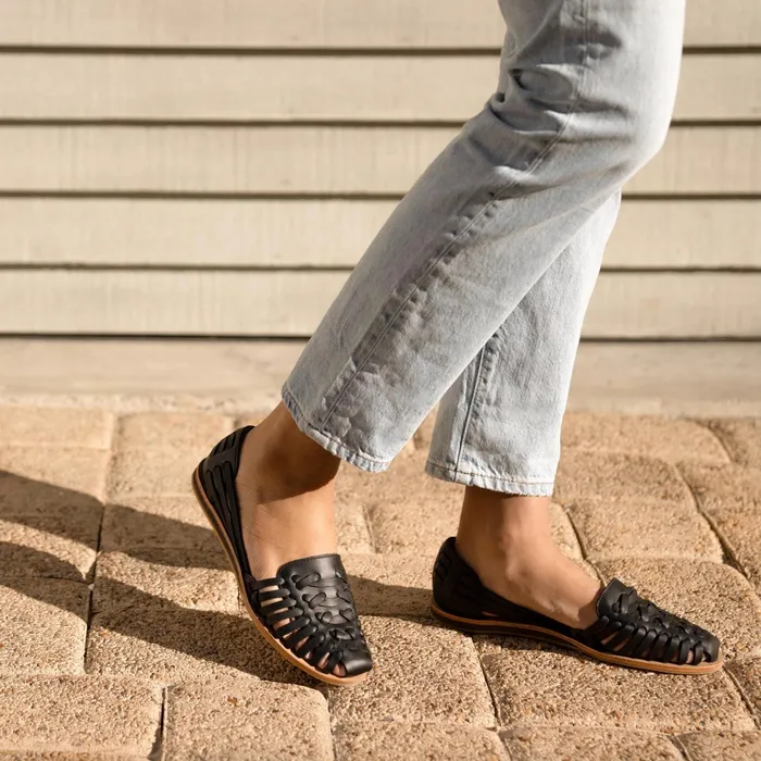 Women Huarache Sandal Black Nisolo Flats and Slip Ons