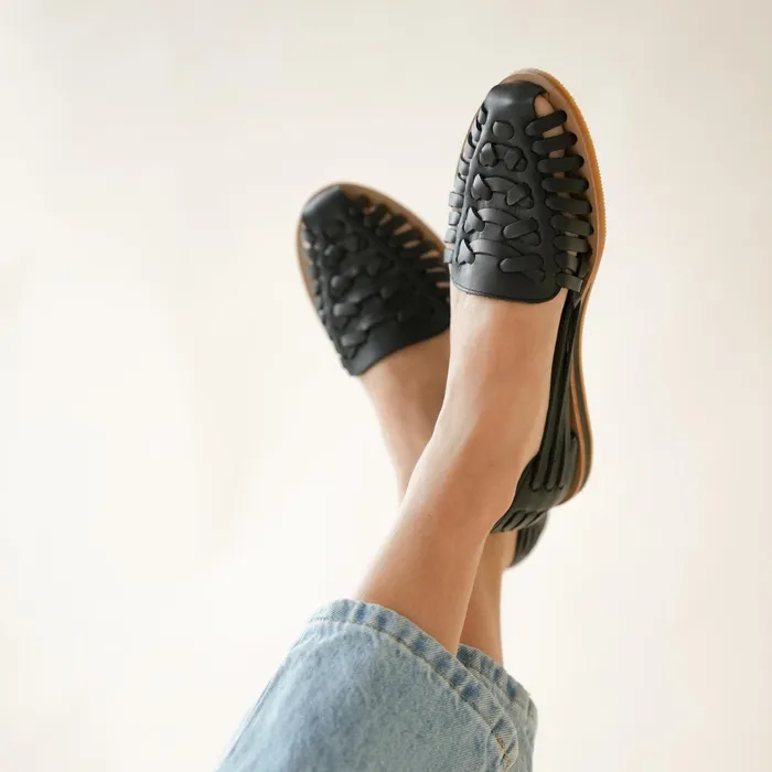 Women Huarache Sandal Black Nisolo Flats and Slip Ons