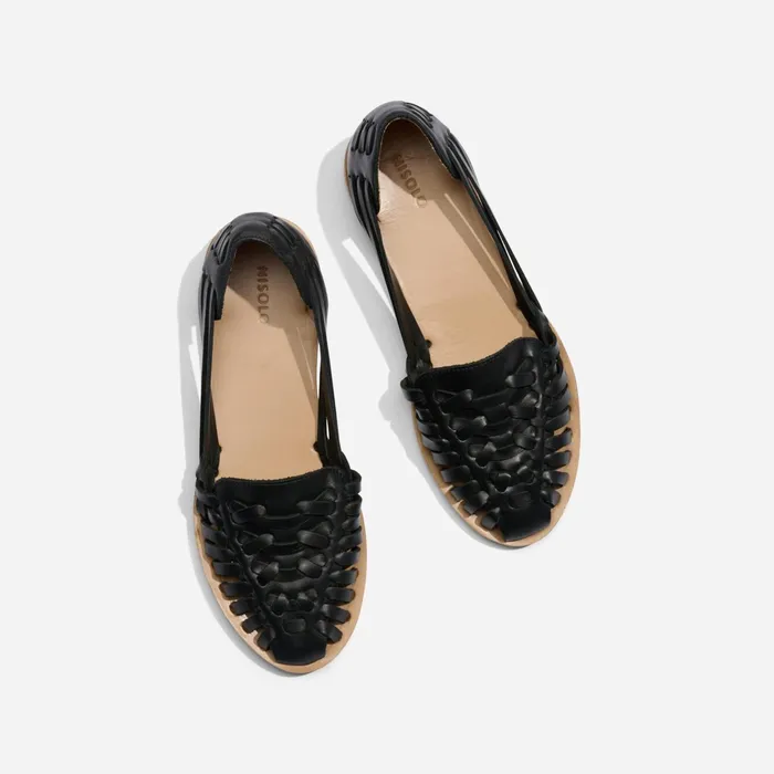 Women Huarache Sandal Black Nisolo Flats and Slip Ons
