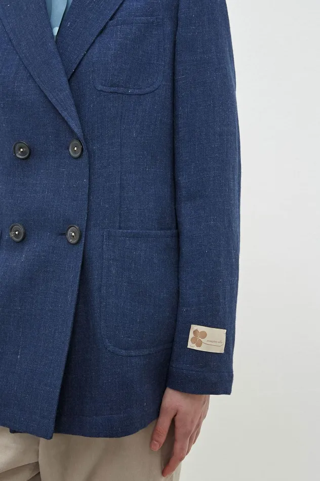 Women INDIA 8211 Linen Silk Wool Cashmere Doublebreasted Jacket 8211 Blu Massimo Alba Jackets and Coats