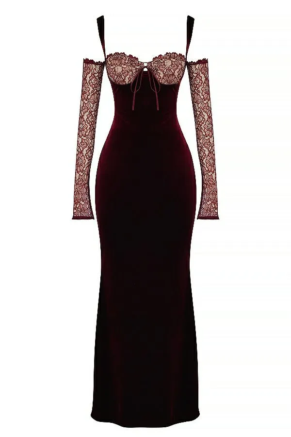 Women Ivy Black Cherry Velvet Maxi Dress House Of CB Dresses