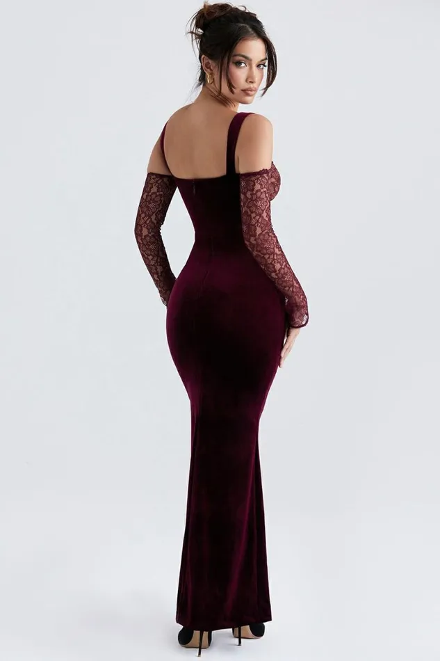 Women Ivy Black Cherry Velvet Maxi Dress House Of CB Dresses