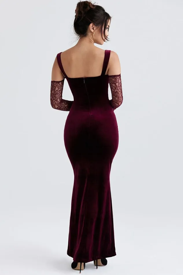 Women Ivy Black Cherry Velvet Maxi Dress House Of CB Dresses