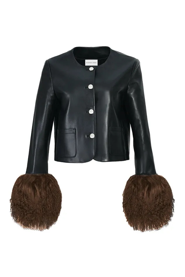 Women Jackets and Coats LoveShackFancy Susanna Chow Frida Leather Jacket Black Women Jackets and Coats LoveShackFancy Susanna Chow Frida Leather Jacket Black