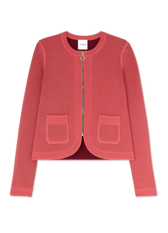 Women Jackets and Coats St John BiTonal Stretch Knit Cardigan Rosedark Claret Multi Women Jackets and Coats St John BiTonal Stretch Knit Cardigan Rosedark Claret Multi