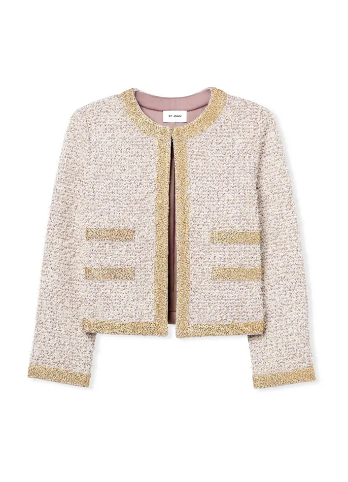 Women Jackets and Coats St John Eyelash Sequin Tweed Jacket Sunflower Multi