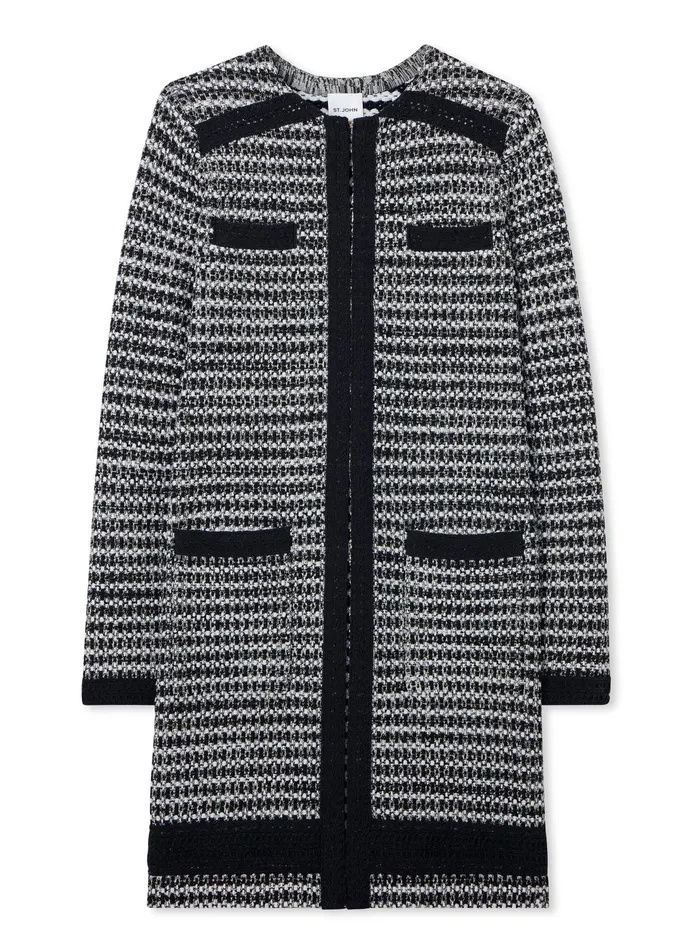 Women Jackets and Coats St John Mixed Stretch Knit Topper Blackivory Multi