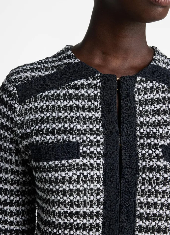 Women Jackets and Coats St John Mixed Stretch Knit Topper Blackivory Multi Women Jackets and Coats St John Mixed Stretch Knit Topper Blackivory Multi