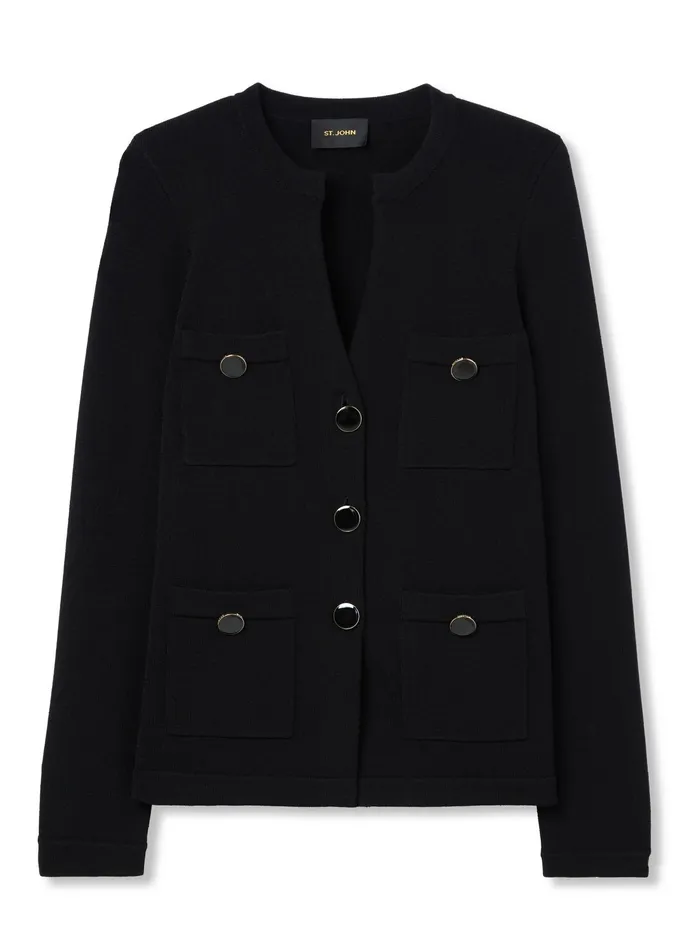 Women Jackets and Coats St John Santiago Knit Button Jacket Black